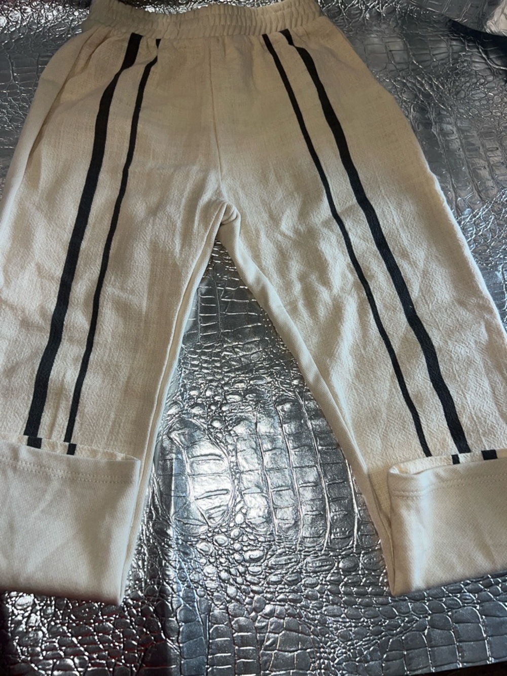 Zara  kids Cream linen pants with Black Double Stripes